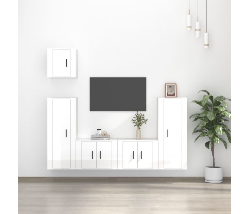 Set de muebles de TV 5 pzas madera contrachapada blanco brillo