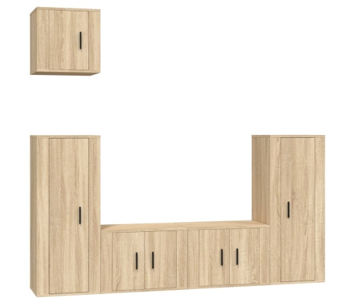 Set de muebles para TV 5 pzas madera contrachapada roble Sonoma