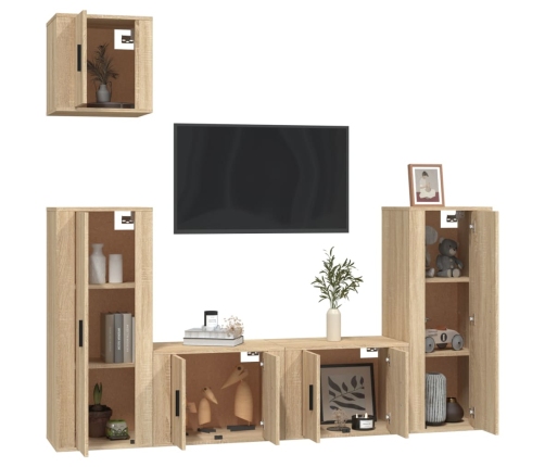 Set de muebles para TV 5 pzas madera contrachapada roble Sonoma