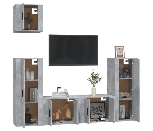 Set de muebles de TV 5 pzas madera contrachapada gris hormigón