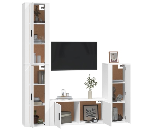 Set de muebles para TV 4 piezas madera contrachapada blanco