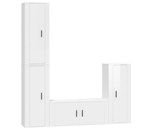 Set de muebles de TV 4 pzas madera contrachapada blanco brillo