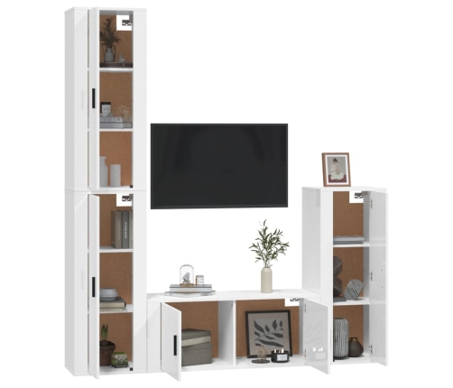 Set de muebles de TV 4 pzas madera contrachapada blanco brillo