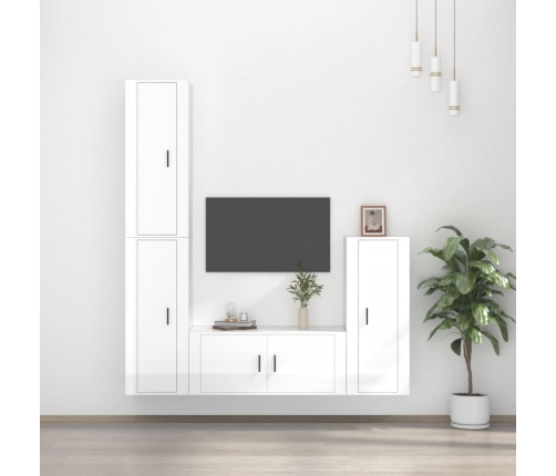 Set de muebles de TV 4 pzas madera contrachapada blanco brillo