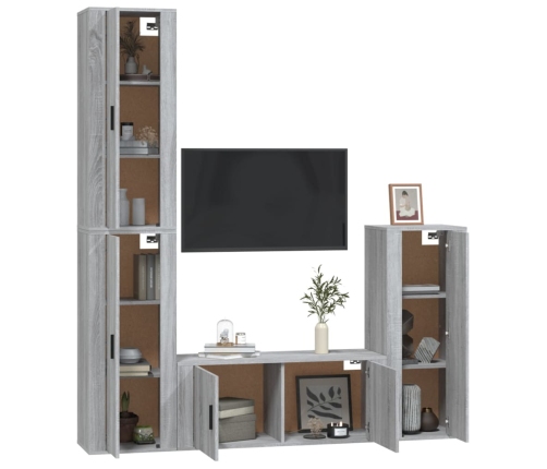 Set de muebles para TV 4 pzas madera contrachapada gris Sonoma