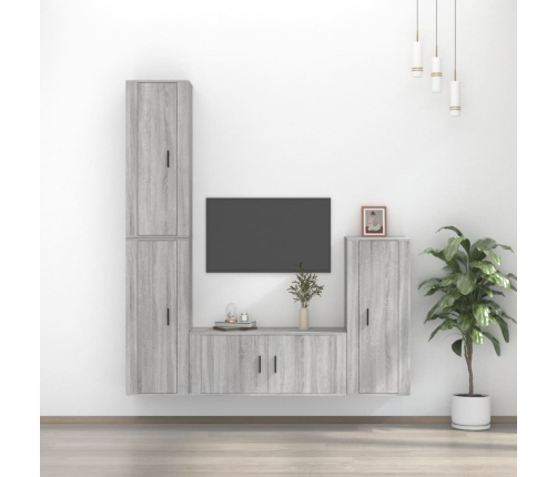 Set de muebles para TV 4 pzas madera contrachapada gris Sonoma