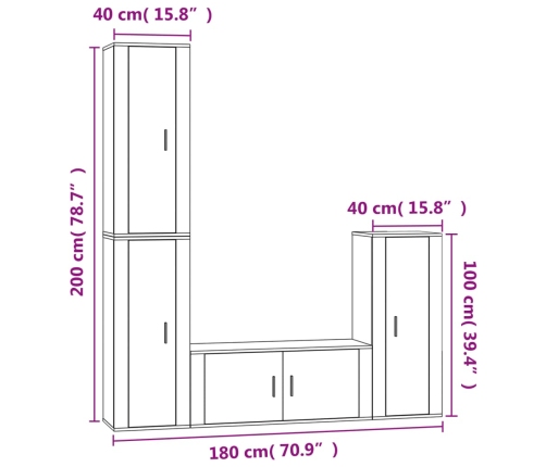 Set de muebles para TV 4 pzas madera contrachapada marrón roble