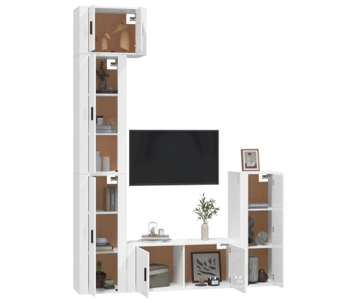 Set de muebles de TV 5 pzas madera contrachapada blanco brillo