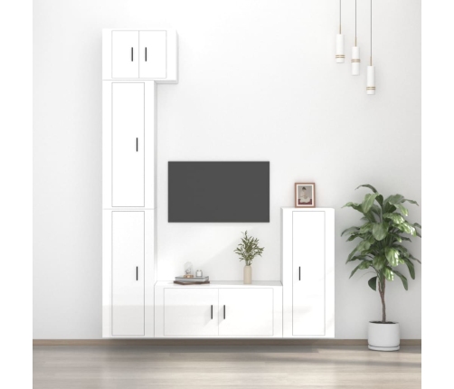 Set de muebles de TV 5 pzas madera contrachapada blanco brillo