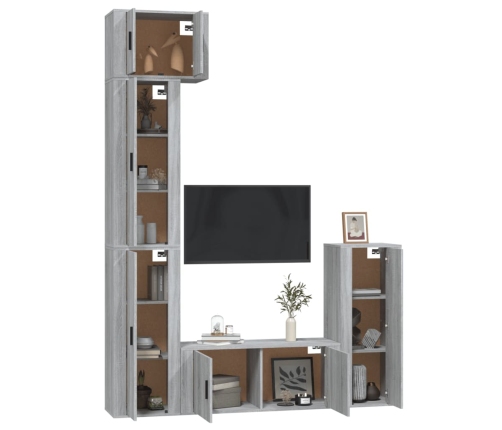 Set de muebles para TV 5 pzas madera contrachapada gris Sonoma