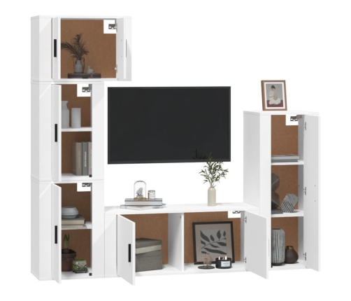 Set de muebles para TV 5 piezas madera contrachapada blanco