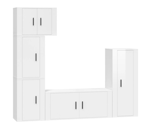 Set de muebles de TV 5 pzas madera contrachapada blanco brillo