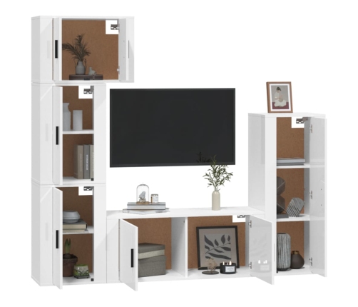 Set de muebles de TV 5 pzas madera contrachapada blanco brillo