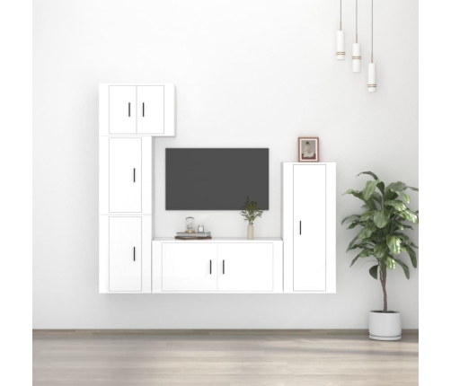 Set de muebles de TV 5 pzas madera contrachapada blanco brillo