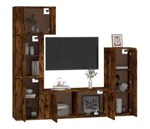 Set de muebles de TV 5 pzas madera contrachapada roble ahumado