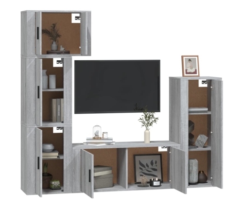 Set de muebles para TV 5 pzas madera contrachapada gris Sonoma