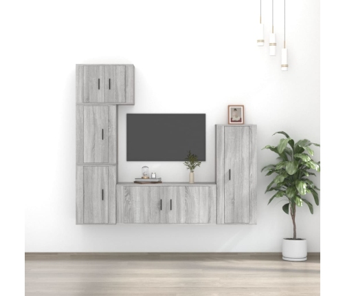 Set de muebles para TV 5 pzas madera contrachapada gris Sonoma