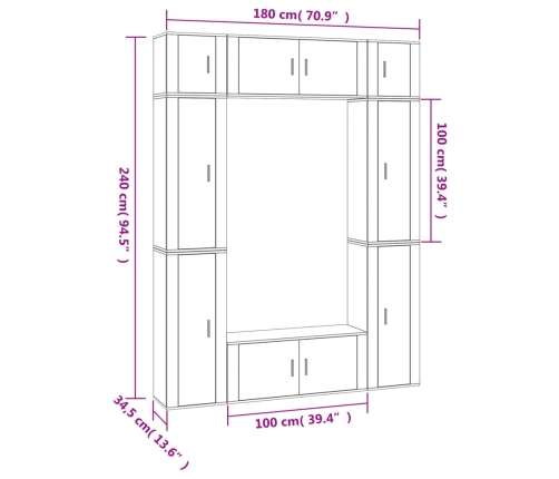 Set de muebles para TV 8 piezas madera contrachapada blanco