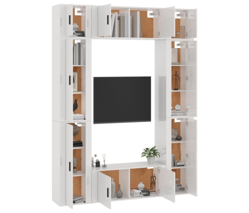 Set de muebles de TV 8 pzas madera contrachapada blanco brillo