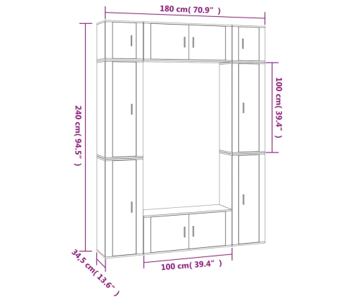 Set de muebles de TV 8 pzas madera contrachapada blanco brillo