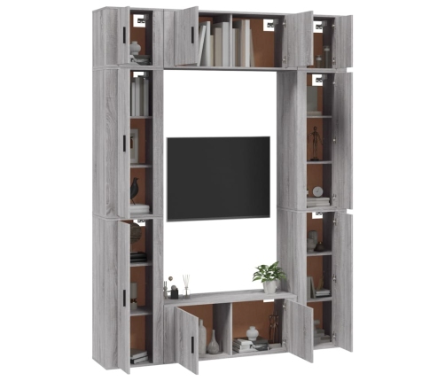 Set de muebles para TV 8 pzas madera contrachapada gris Sonoma