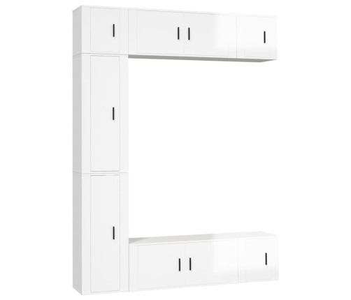 Set de muebles de TV 7 pzas madera contrachapada blanco brillo