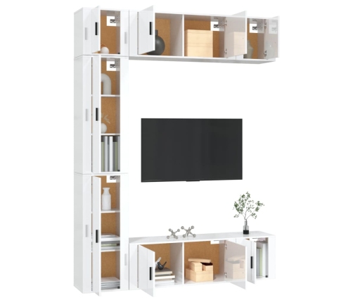 Set de muebles de TV 7 pzas madera contrachapada blanco brillo