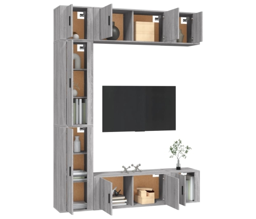 Set de muebles para TV 7 pzas madera contrachapada gris Sonoma