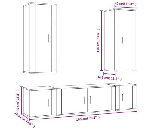 Set de muebles para TV 5 piezas madera contrachapada blanco