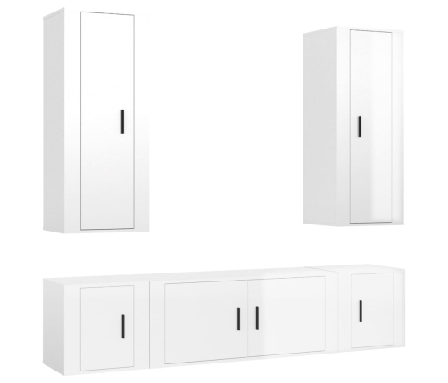 Set de muebles de TV 5 pzas madera contrachapada blanco brillo