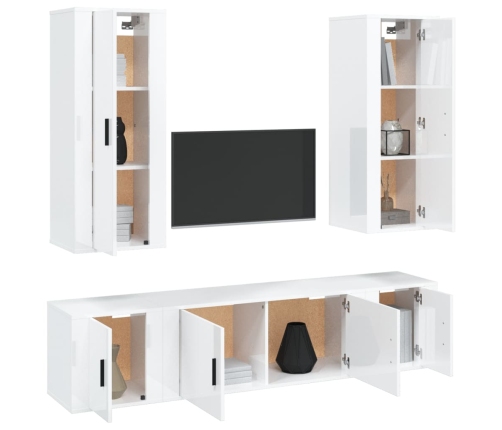 Set de muebles de TV 5 pzas madera contrachapada blanco brillo