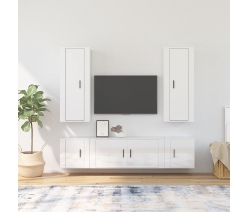 Set de muebles de TV 5 pzas madera contrachapada blanco brillo