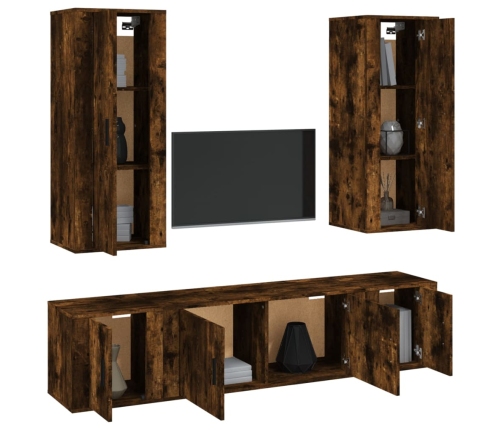 Set de muebles de TV 5 pzas madera contrachapada roble ahumado