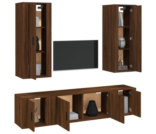 Set de muebles para TV 5 pzas madera contrachapada roble marrón