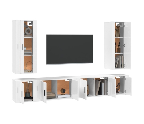 Set de muebles para TV 6 piezas madera contrachapada blanco