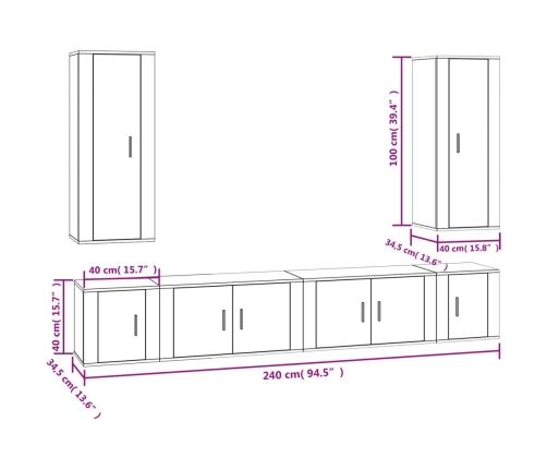 Set de muebles para TV 6 piezas madera contrachapada blanco