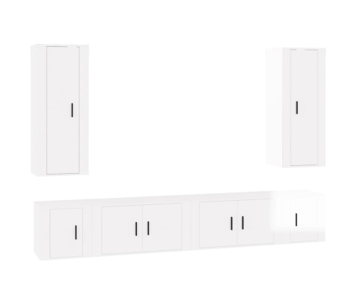 Set de muebles de TV 6 pzas madera contrachapada blanco brillo