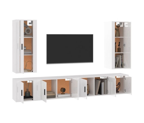 Set de muebles de TV 6 pzas madera contrachapada blanco brillo