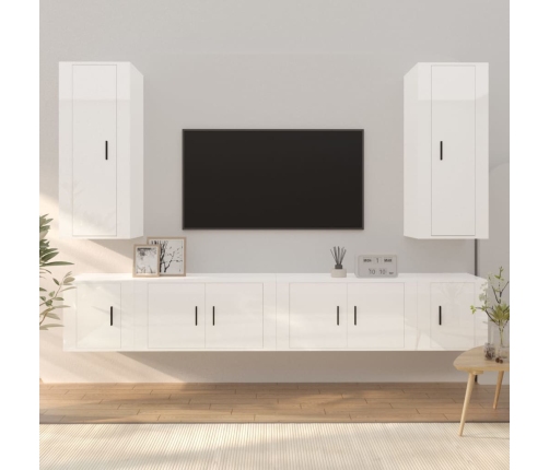 Set de muebles de TV 6 pzas madera contrachapada blanco brillo