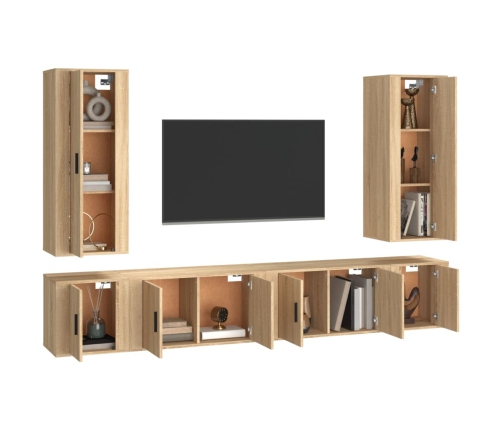 Set de muebles para TV 6 pzas madera contrachapada roble sonoma