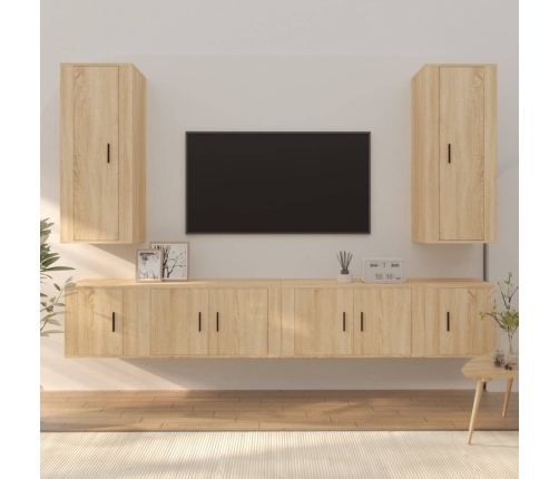 Set de muebles para TV 6 pzas madera contrachapada roble sonoma