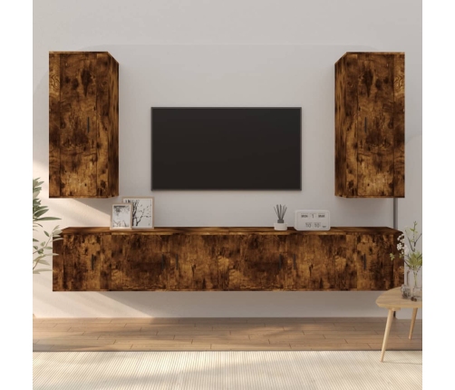 Set de muebles de TV 6 pzas madera contrachapada roble ahumado