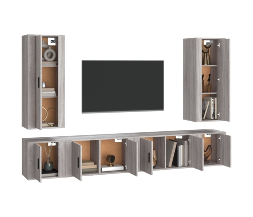 Set de muebles para TV 6 pzas madera contrachapada gris Sonoma