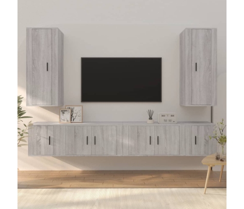 Set de muebles para TV 6 pzas madera contrachapada gris Sonoma