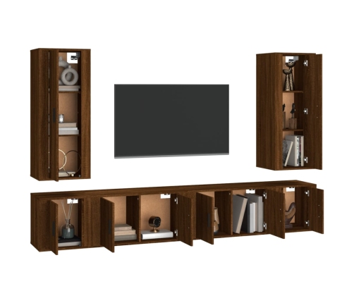 Set de muebles para TV 6 pzas madera contrachapada roble marrón