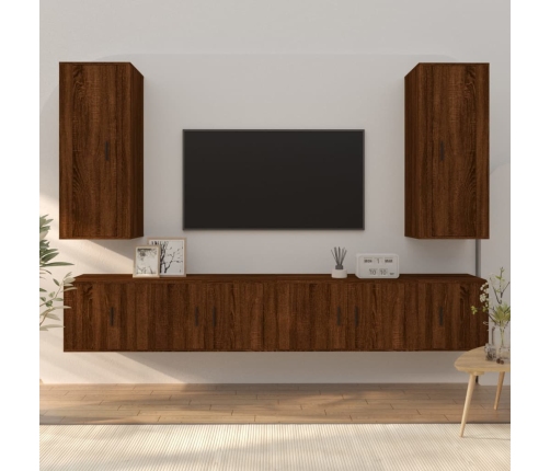 Set de muebles para TV 6 pzas madera contrachapada roble marrón