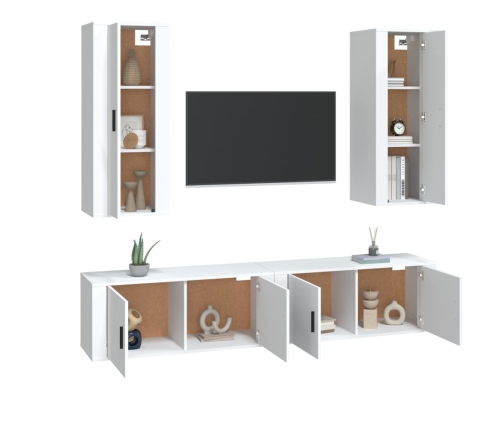 Set de muebles para TV 4 piezas madera contrachapada blanco