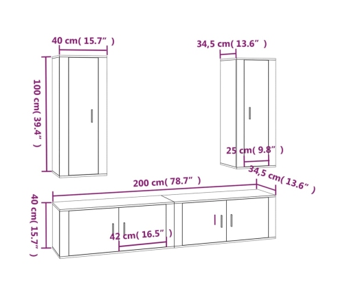 Set de muebles para TV 4 piezas madera contrachapada blanco