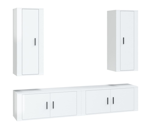 Set de muebles de TV 4 pzas madera contrachapada blanco brillo