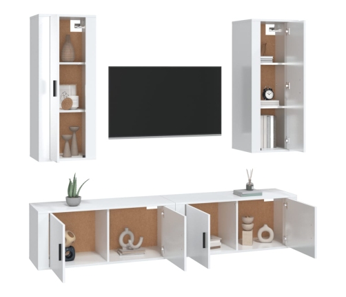 Set de muebles de TV 4 pzas madera contrachapada blanco brillo